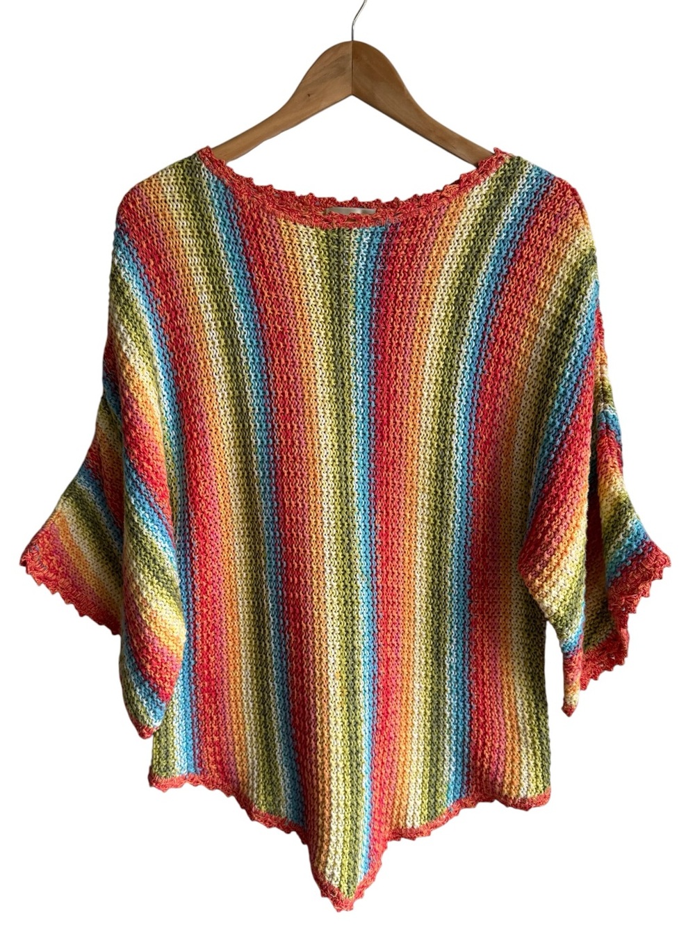 Susan Bristol Chunky Knit Sweater Sz L Poncho Inspired Wide Sleeve Crochet Cute!